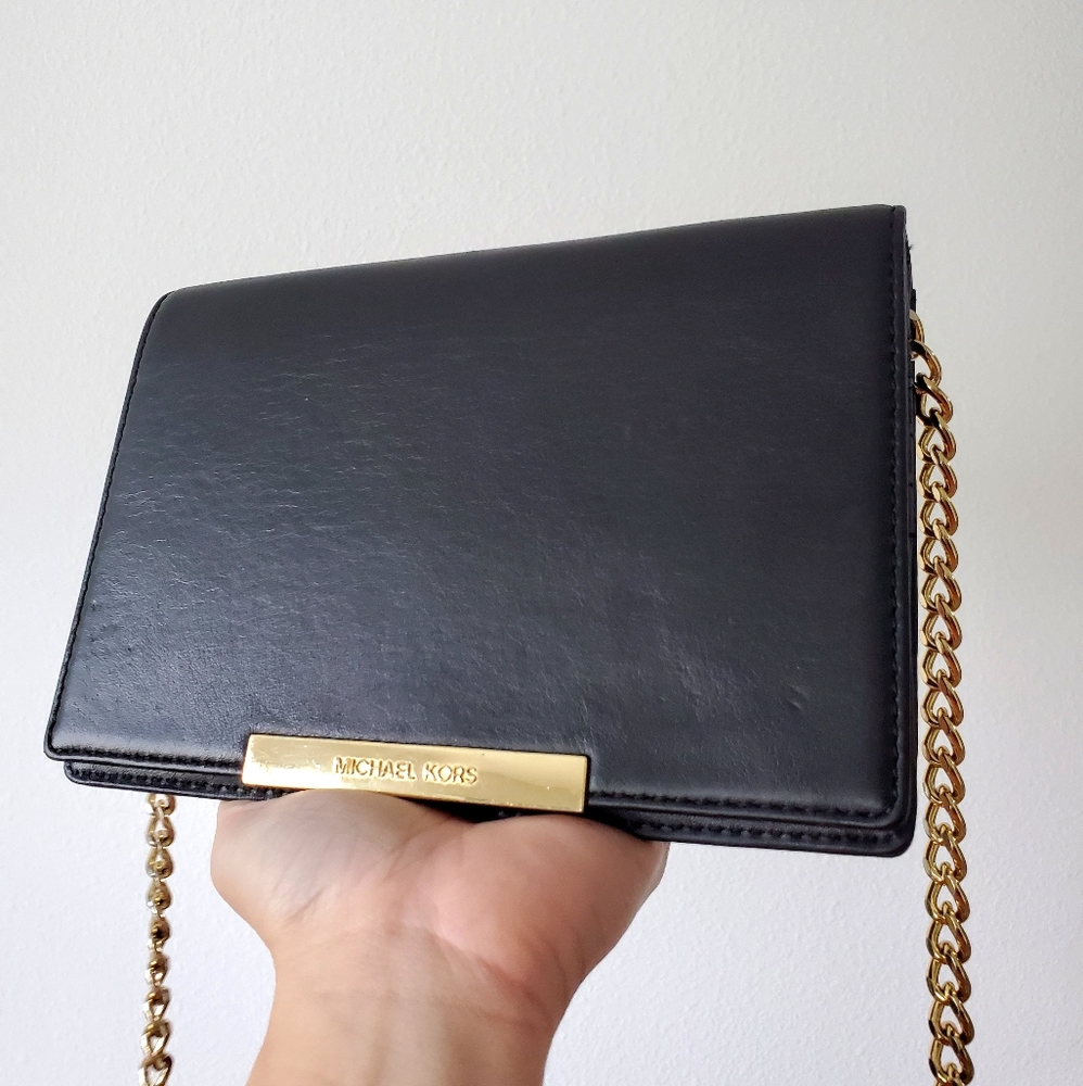 Mk michael kors small classic style clutch wallet crossbody bag purse with gold